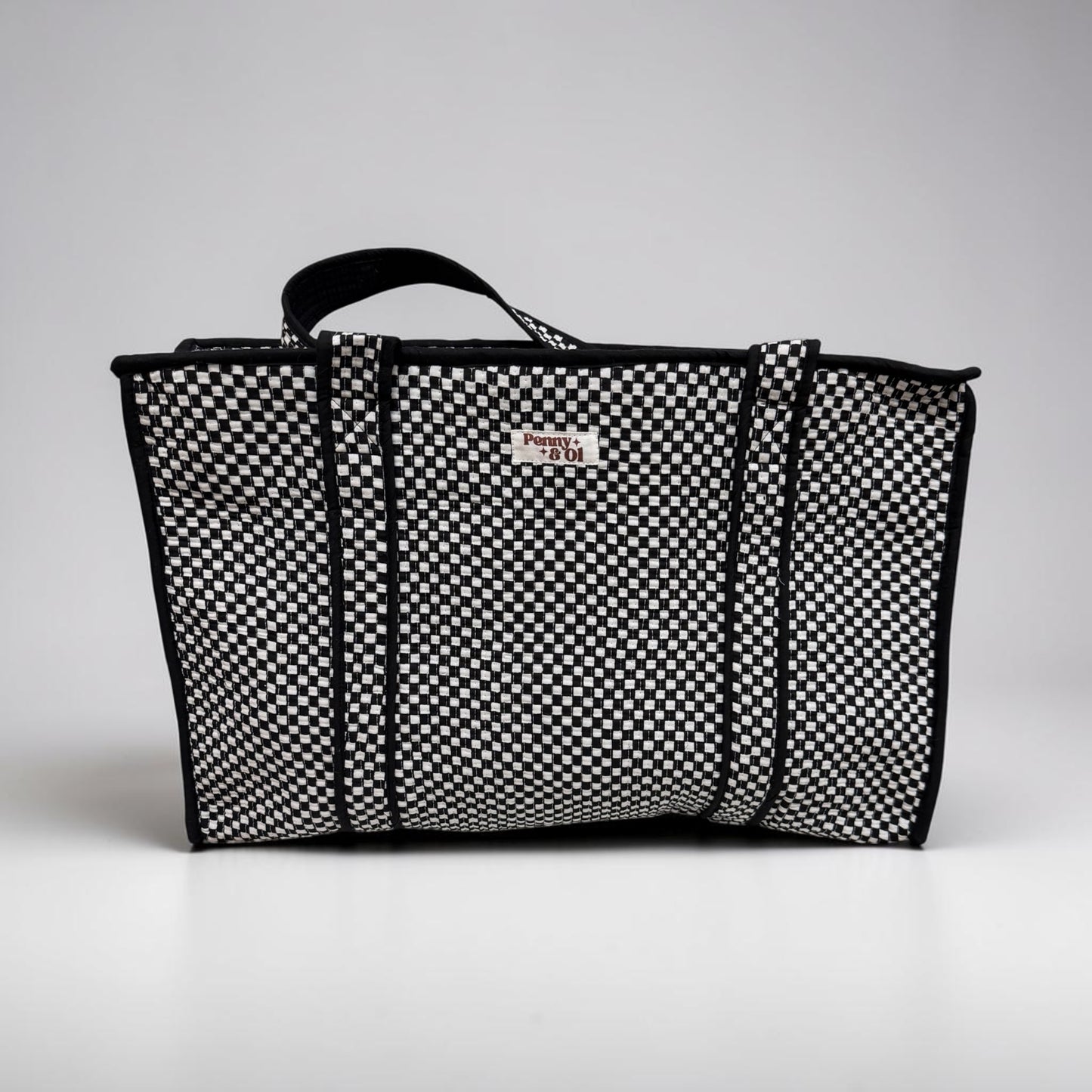 Small Black and white checkerboard, LARGE Cotton Tote Bag,