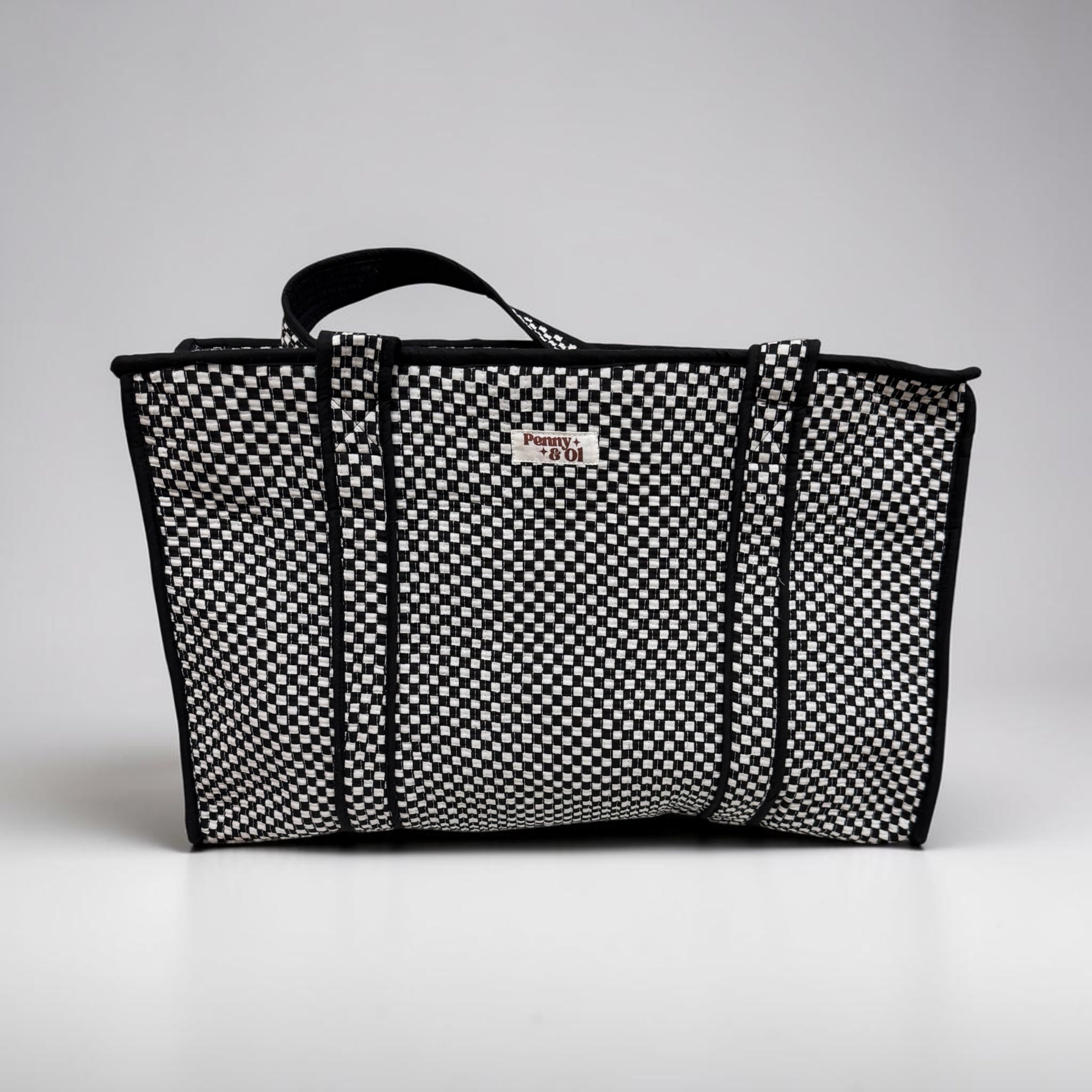 Small Black and white checkerboard, LARGE Cotton Tote Bag,