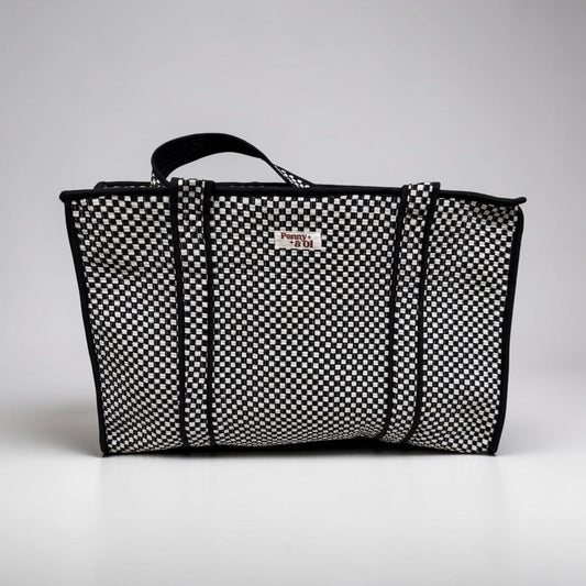 Small Black and white checkerboard, LARGE Cotton Tote Bag,