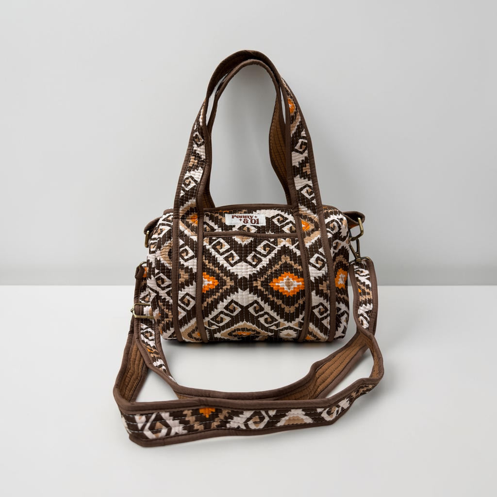 Brown Aztec Mini Duffle Tote Bags - Penny & Ol