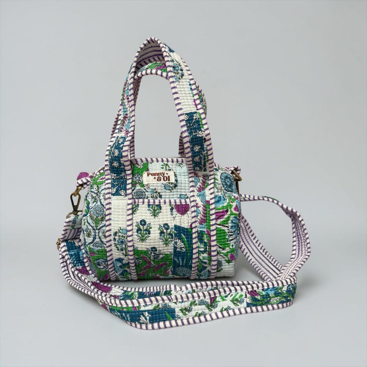 Green & Blue Patchwork Mini Duffle Tote Bags - Penny & Ol