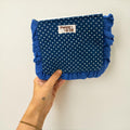 Royal Blue Polka Dot Ruffle Pouch