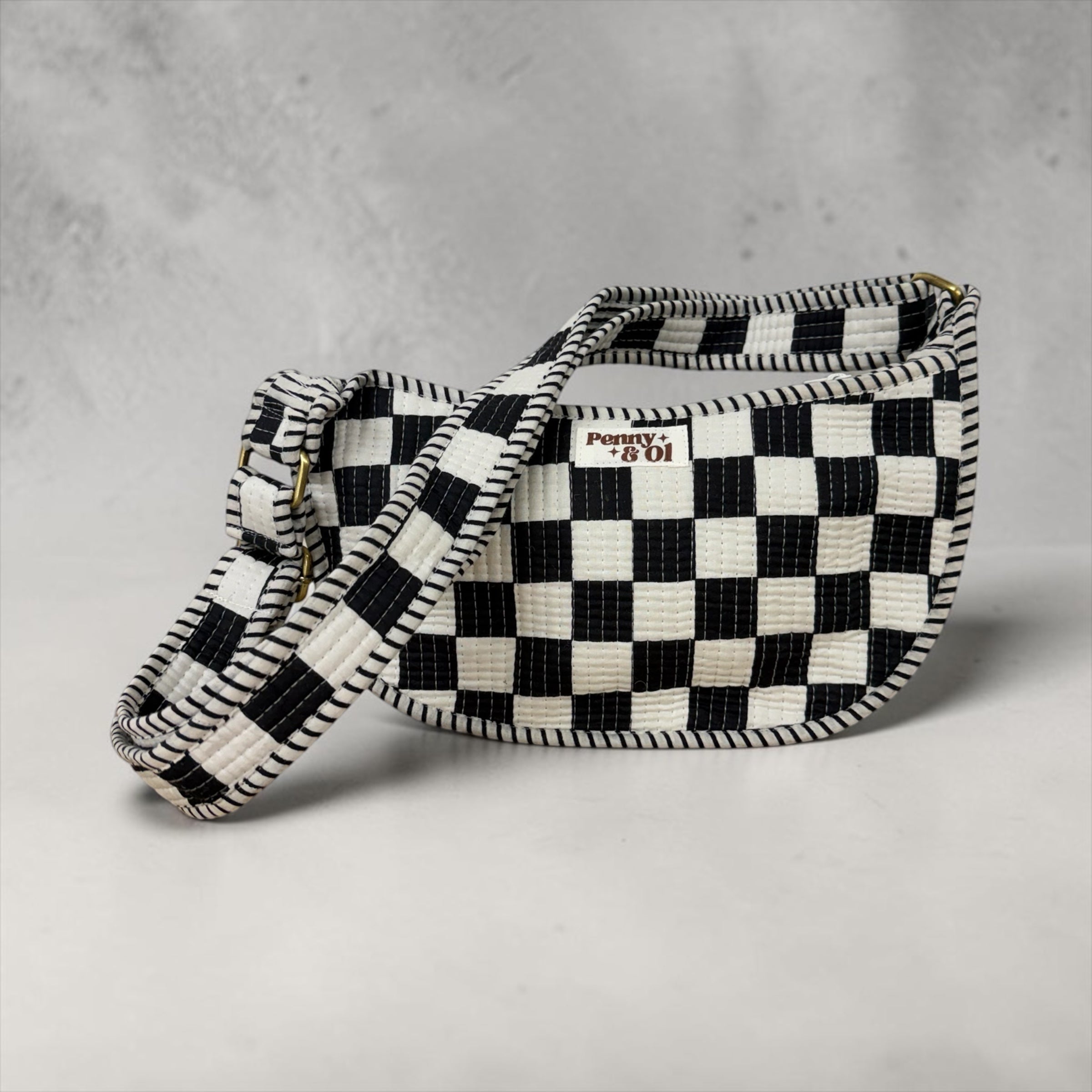 Black & White Checkerboard Mini Shoulder Bag, Handmade Cotton Tote Bags