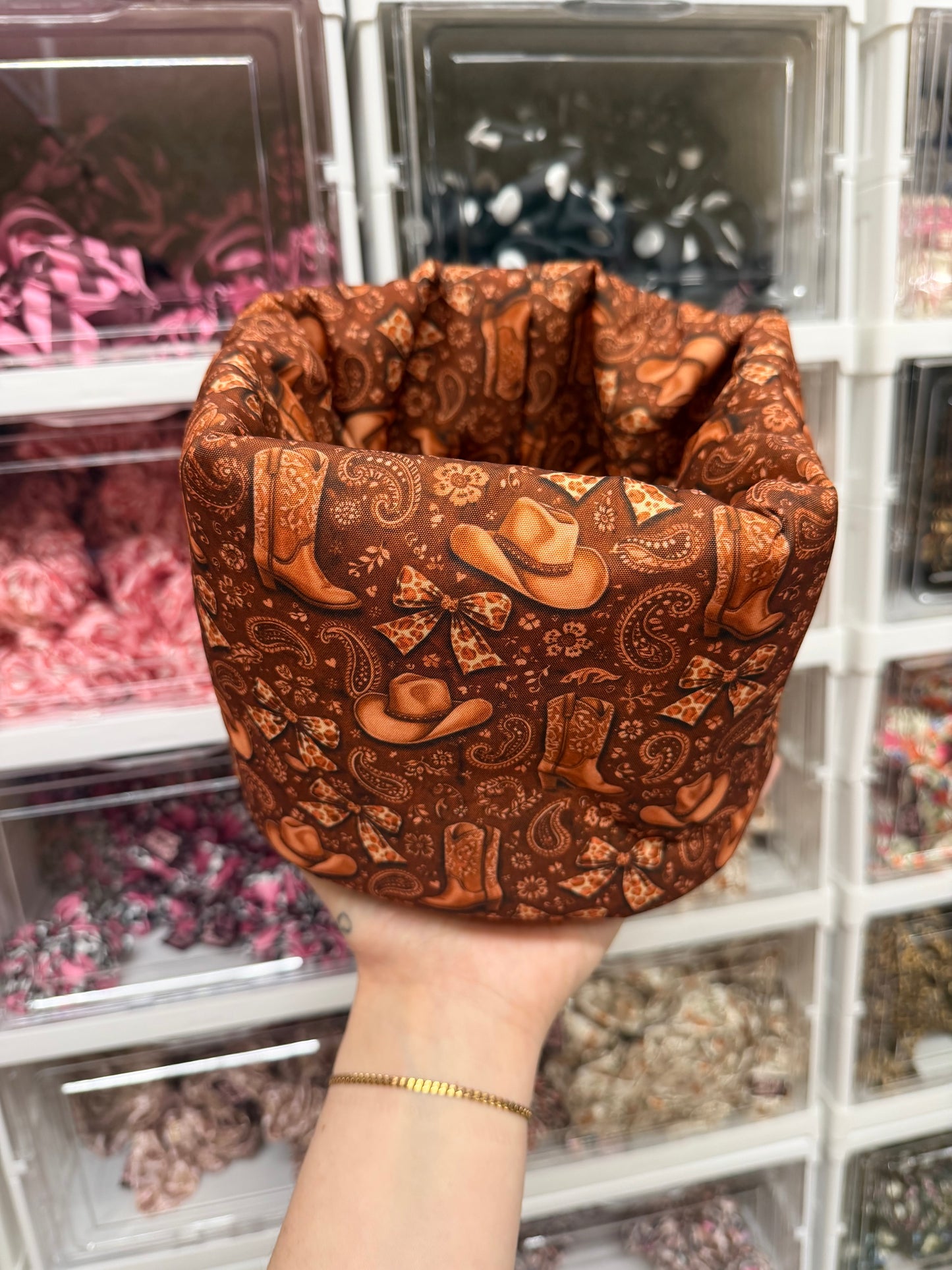 Cowgirl Padded Fabric Organisers, beauty basket..