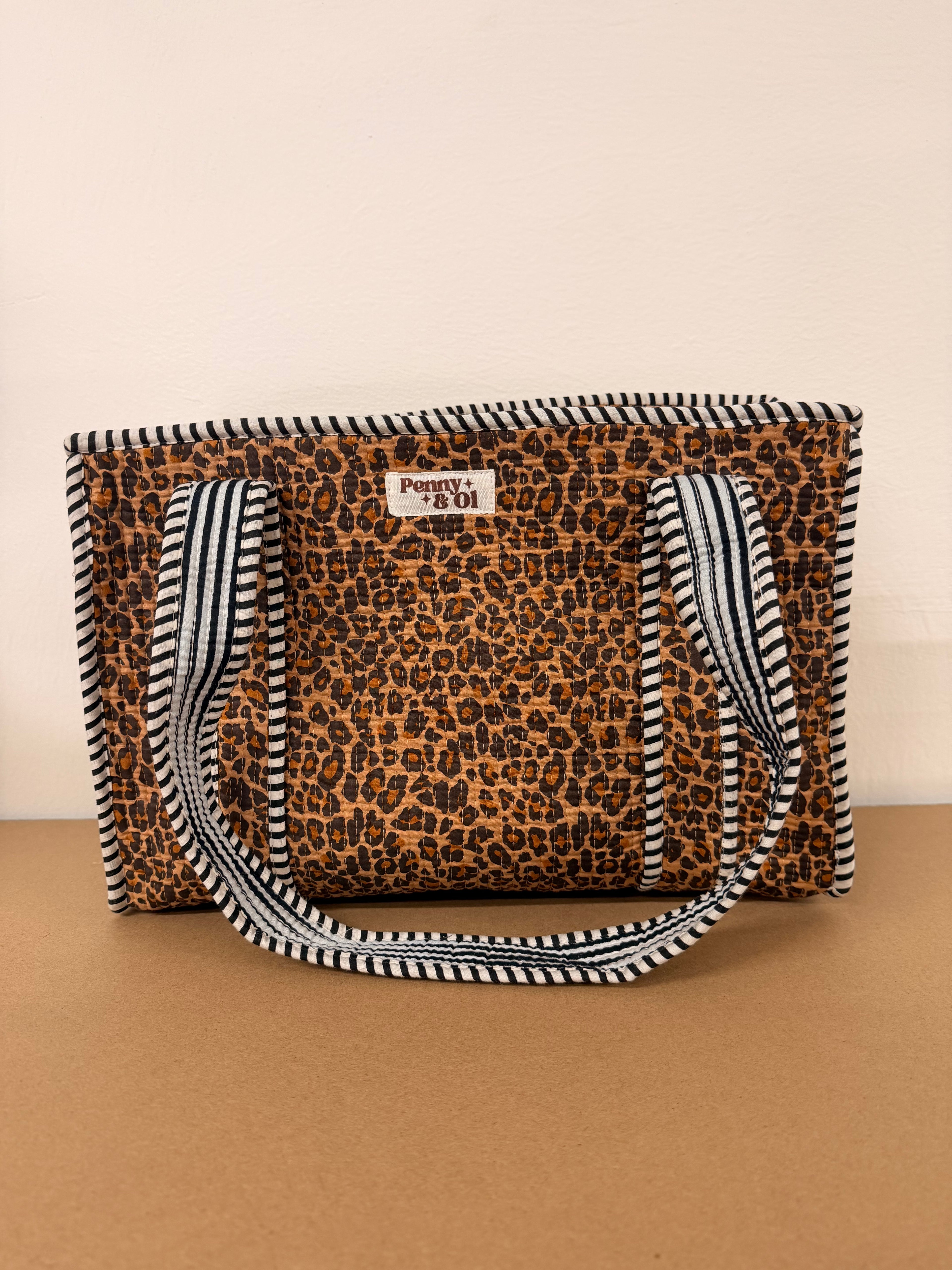 Dark Leopard Print Medium Cotton, handmade tote bag