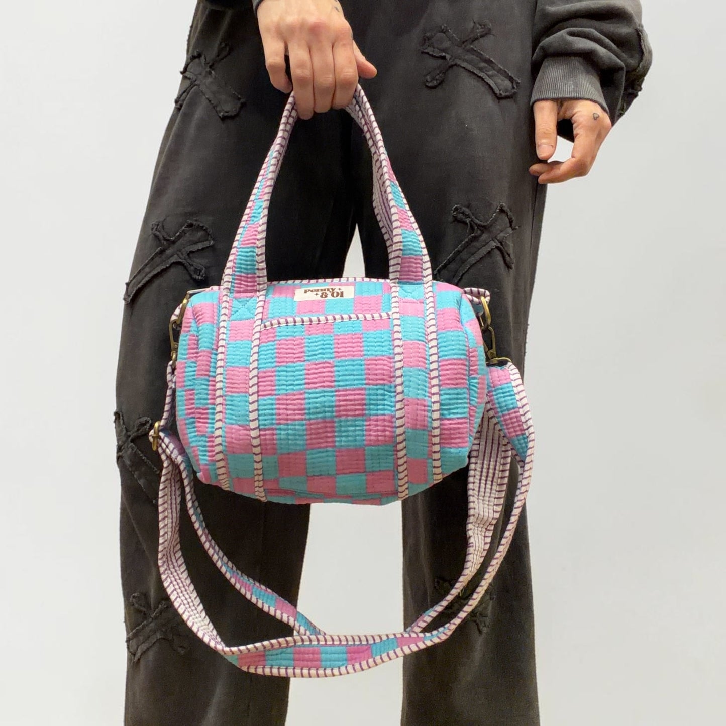 Bubblegum checkerboard mini duffle bags
