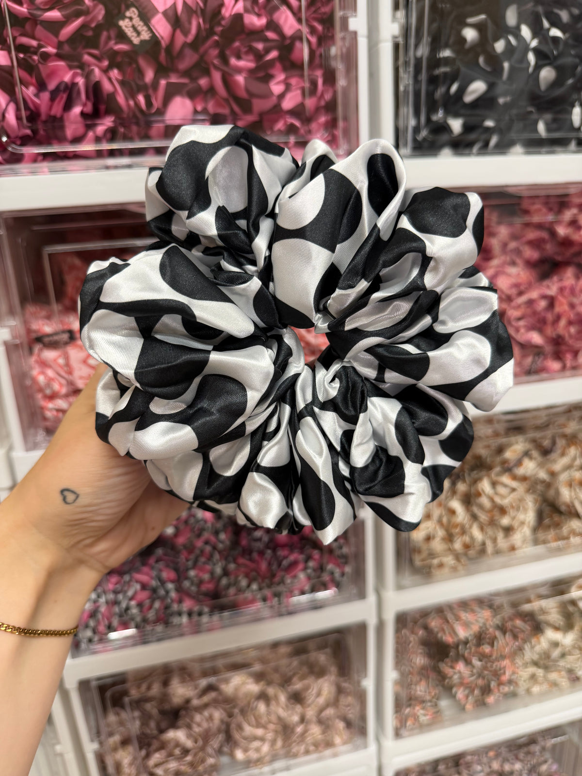 Black and white swirl XL Satin Hair Scrunchie