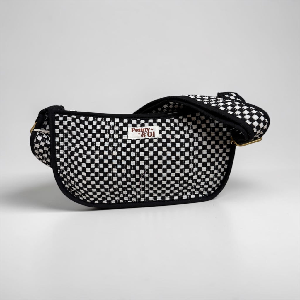 Small black & white checkerboard Mini SHOULDER bag, cross body bag.