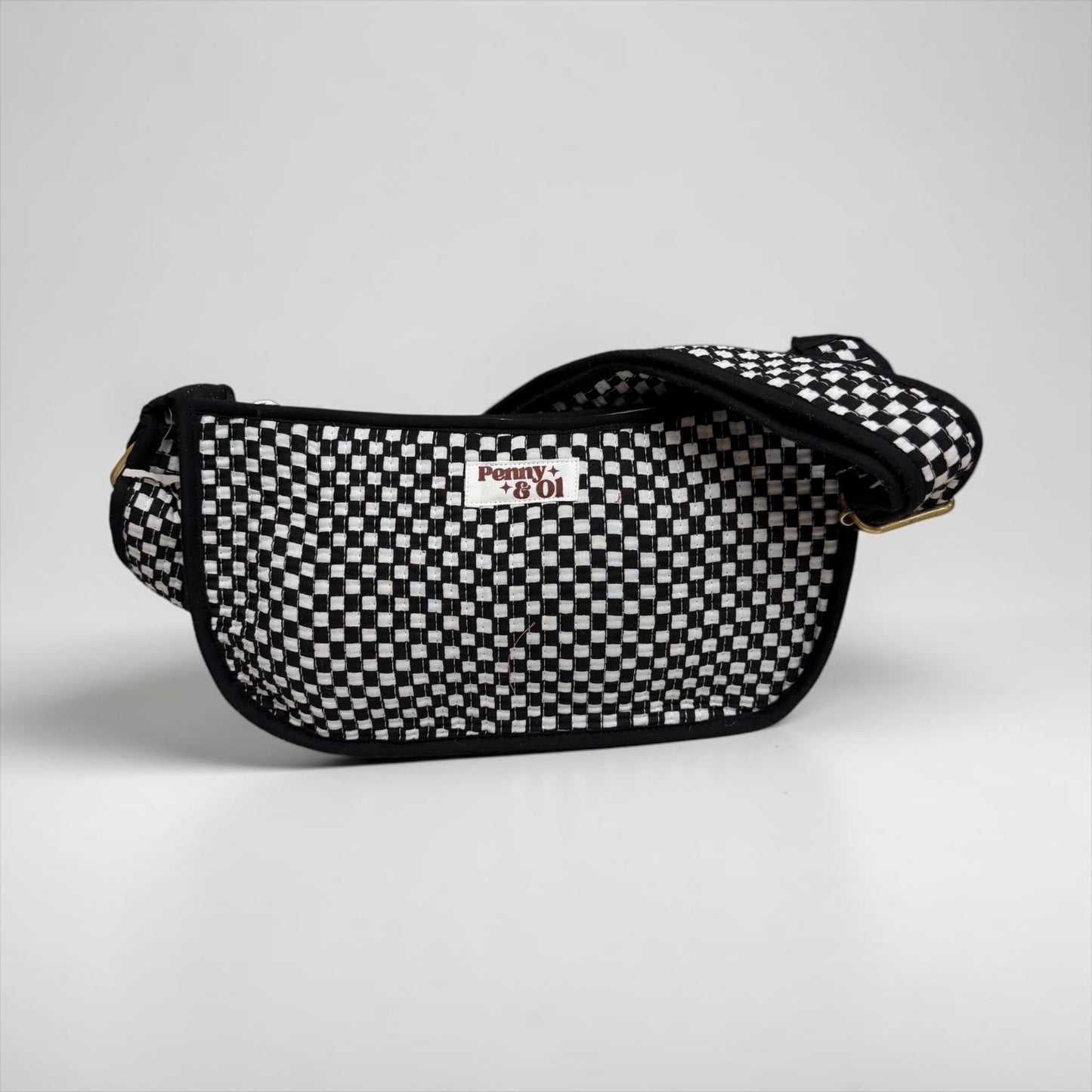 Small black & white checkerboard Mini SHOULDER bag, cross body bag.