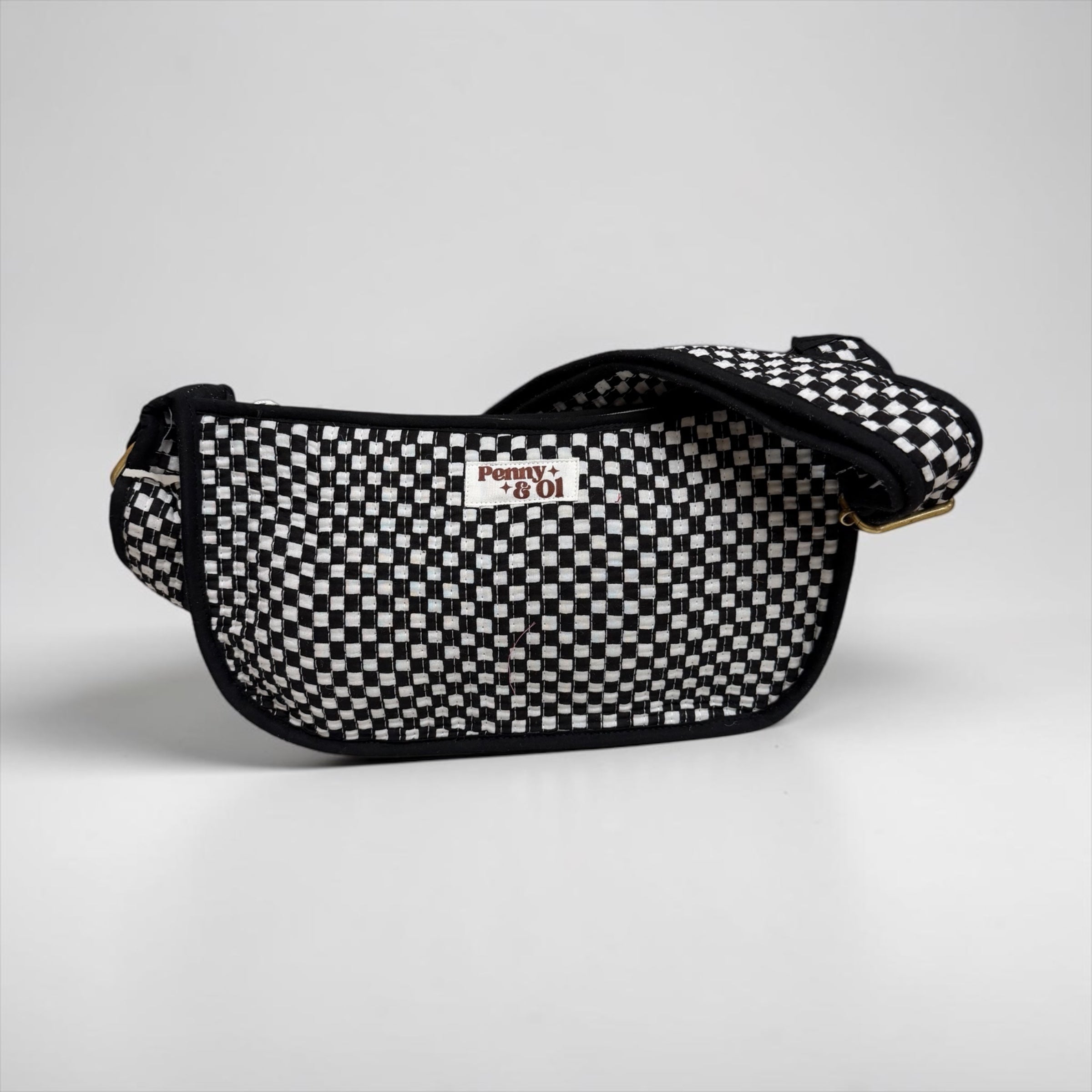 Small black & white checkerboard Mini SHOULDER bag, cross body bag.