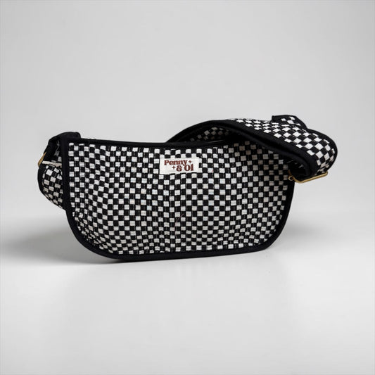 Small black & white checkerboard Mini SHOULDER bag, cross body bag.