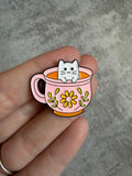 Cat in pink cup Pin Badge