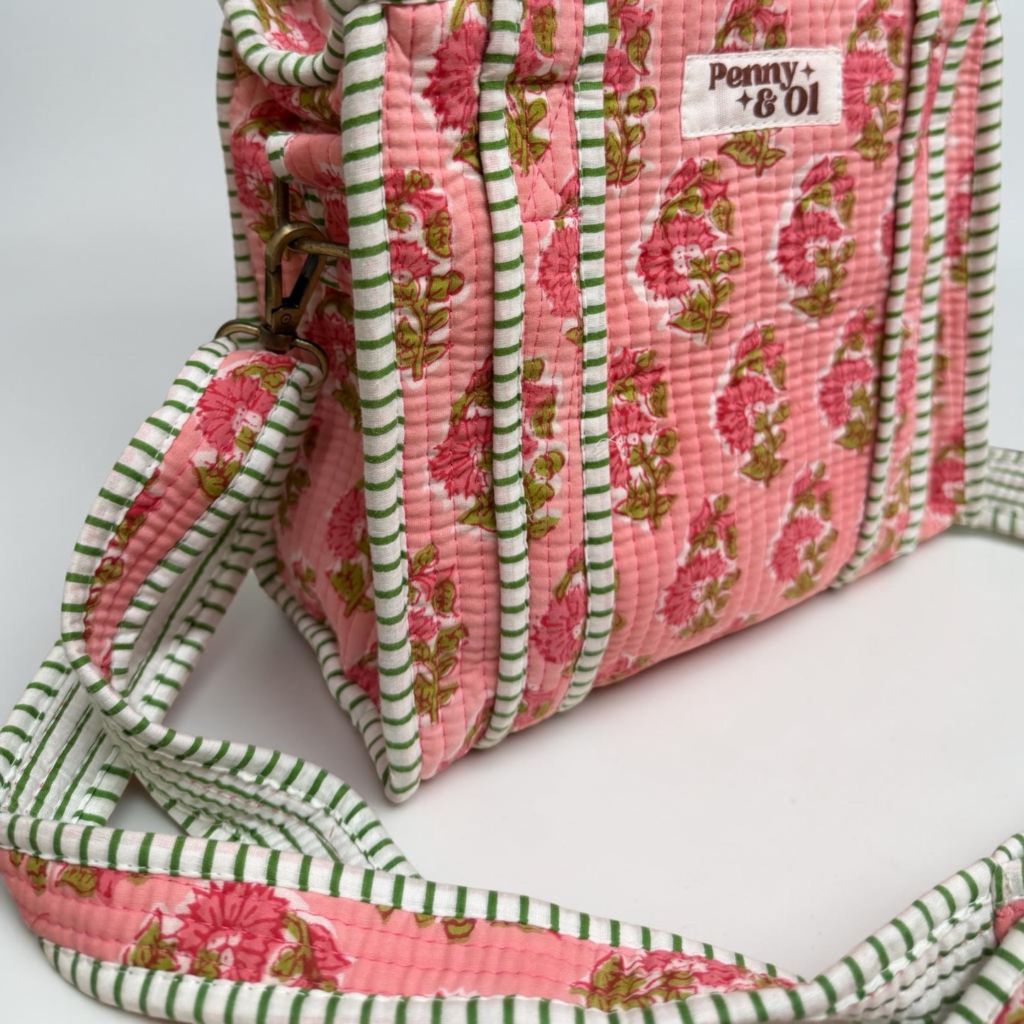 Pink Floral Blockprint Mini Tote Bag - Penny & Ol