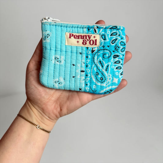 Blue Paisley Bandana Mini Zip Purse - Penny & Ol