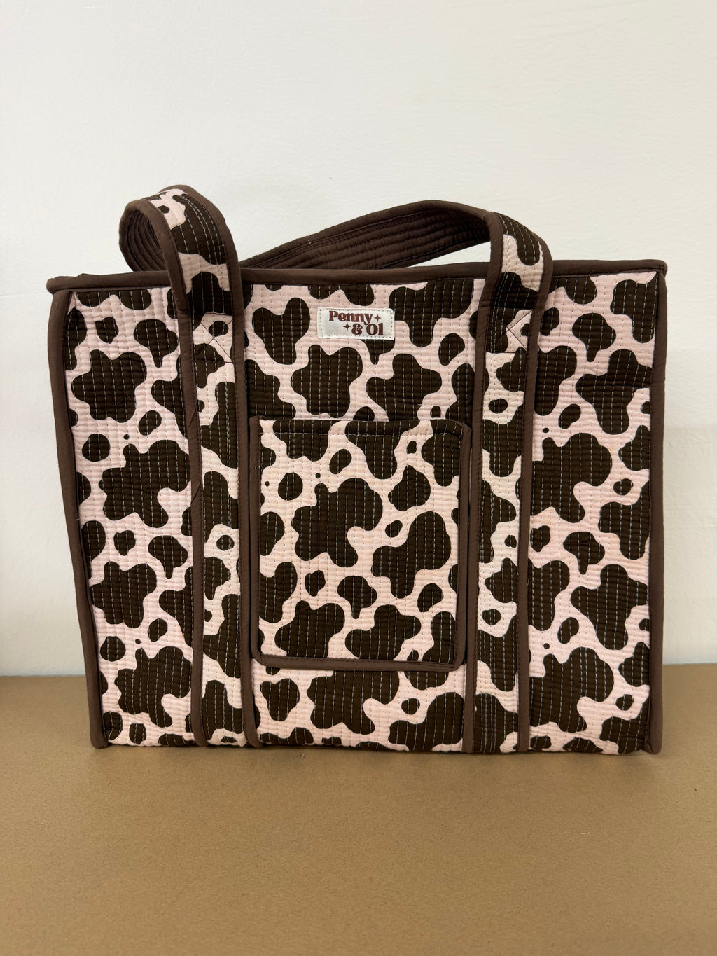 Cow Print Travel Tote, Handmade Cotton Tote Bag