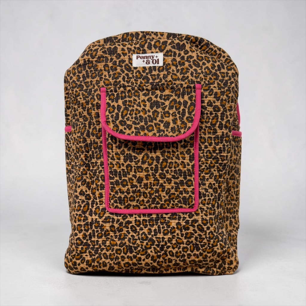 Pink Leopard Backpack, handmade cotton tote bags.