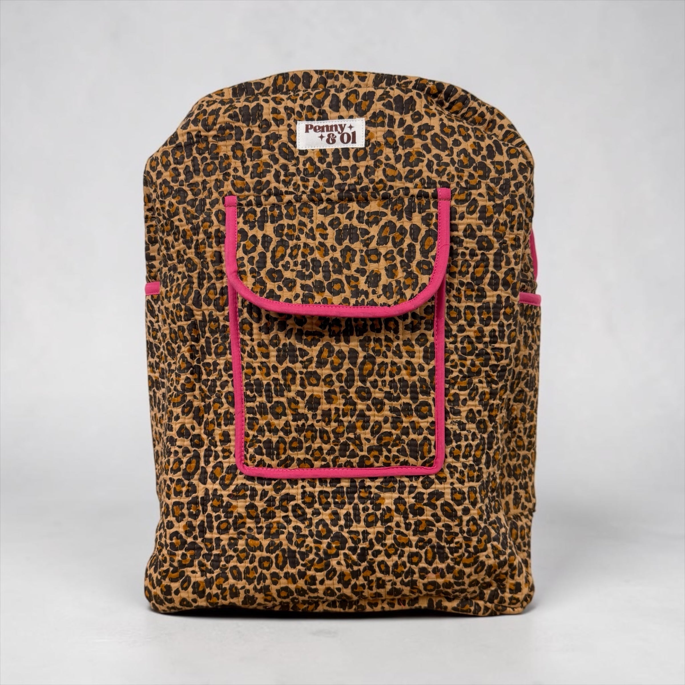 Pink Leopard Backpack, handmade cotton tote bags.