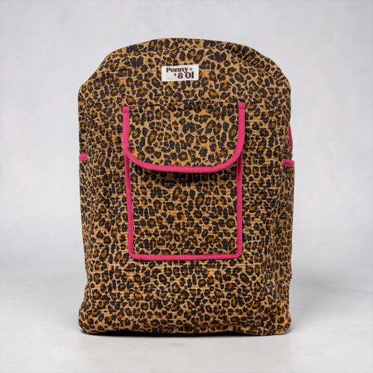 Pink Leopard Backpack, handmade cotton tote bags.
