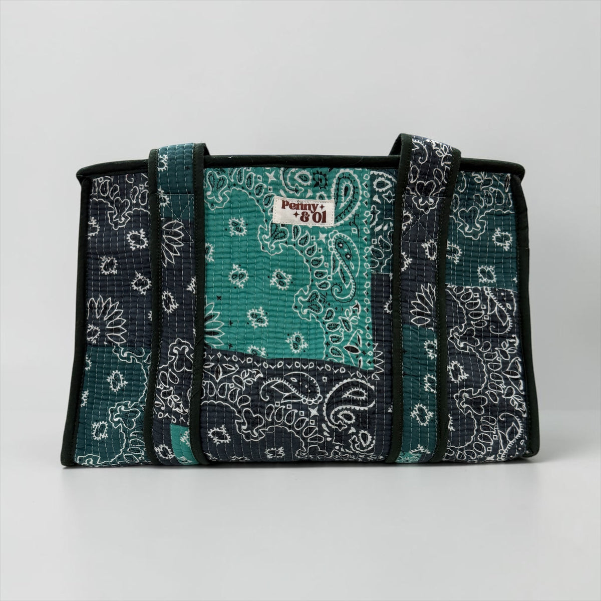 Teal Paisley Bandana Medium Cotton, handmade tote bag
