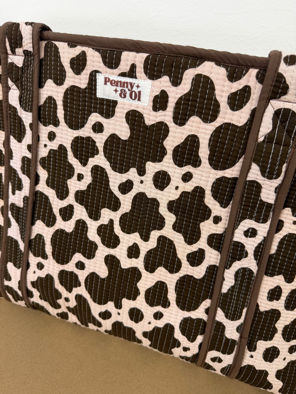 Cow Print Large Cotton Tote Bag, handmade tote bags