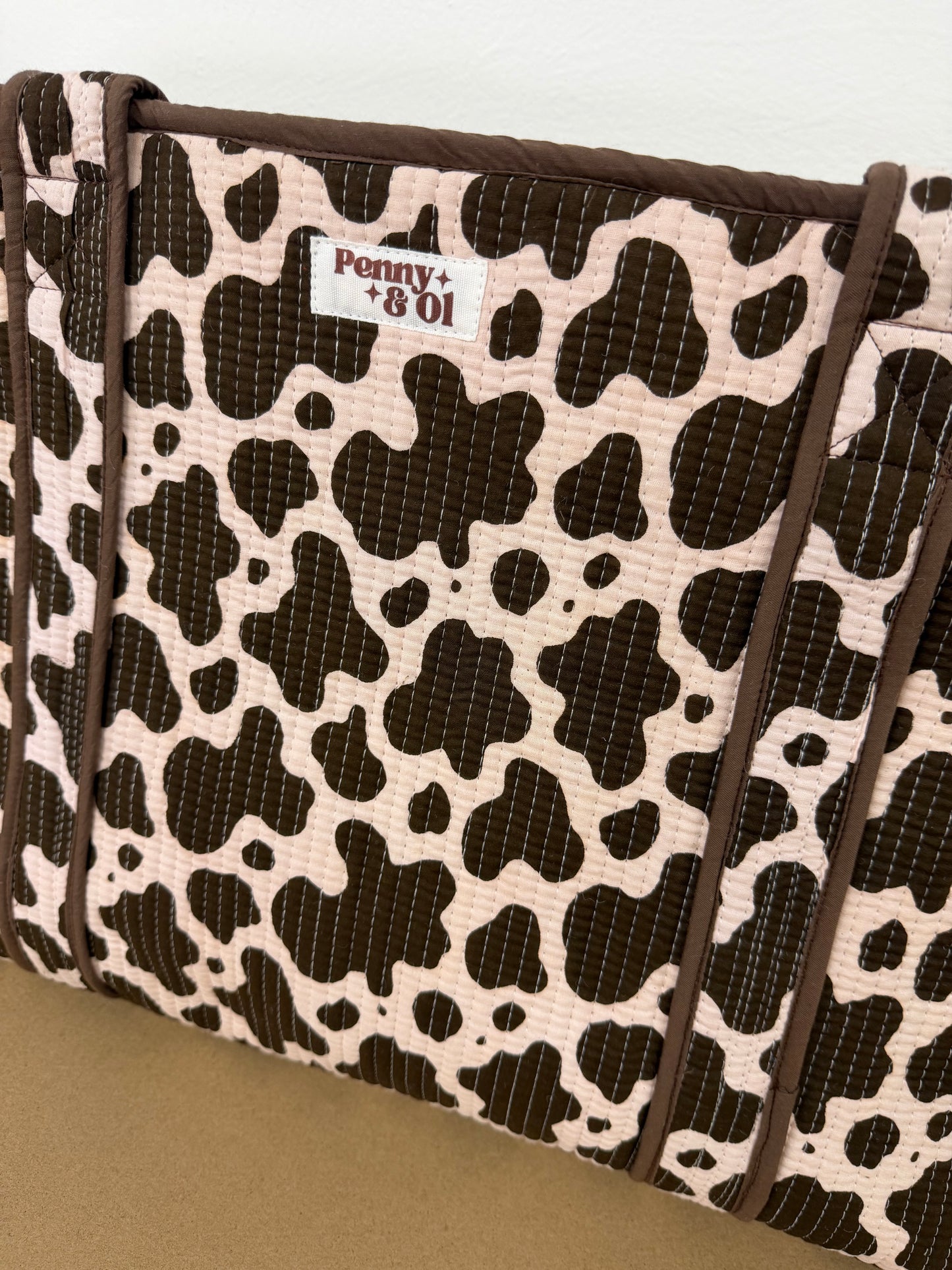 Cow Print Large Cotton Tote Bag, handmade tote bags
