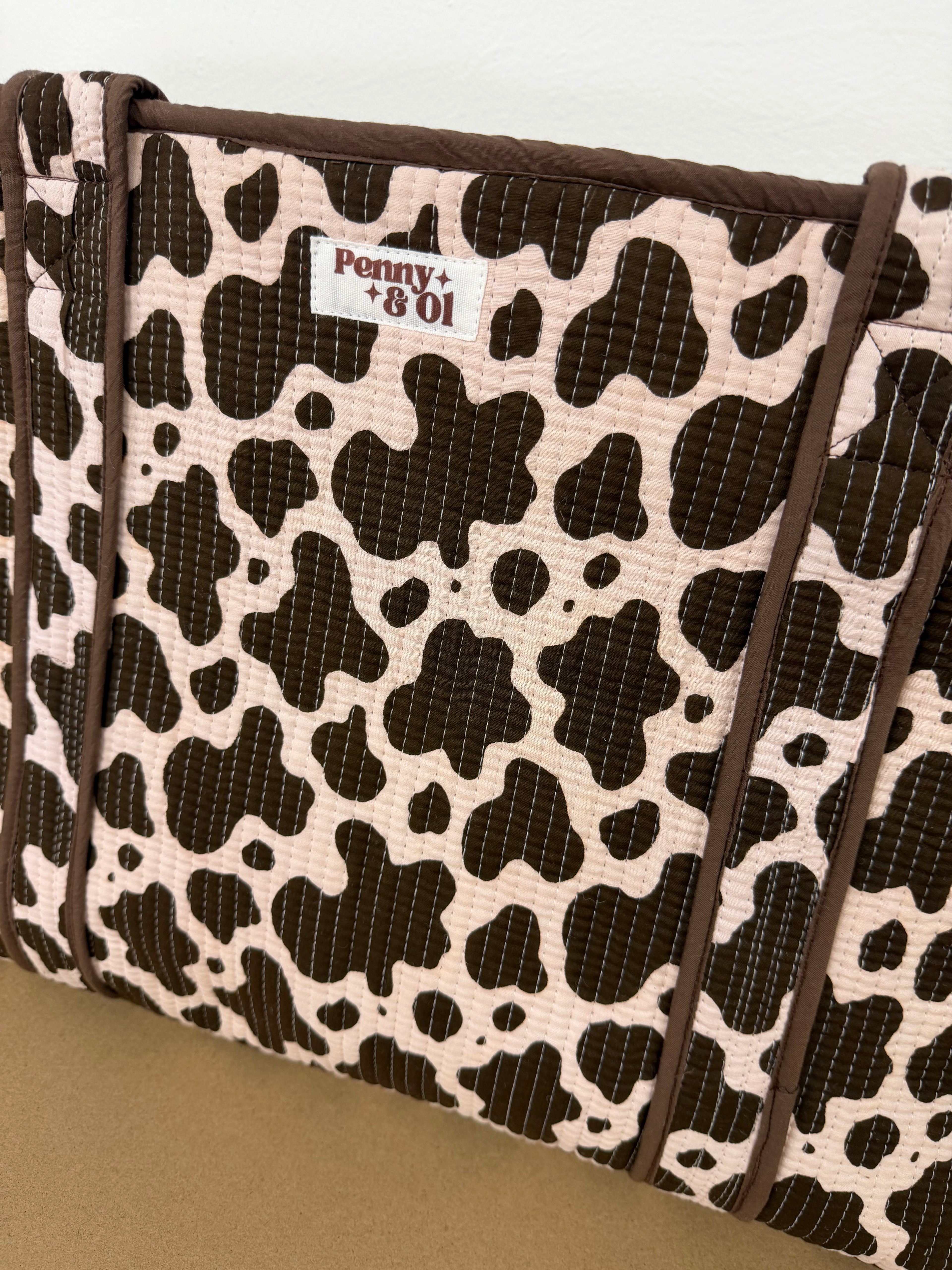 Cow Print Large Cotton Tote Bag, handmade tote bags