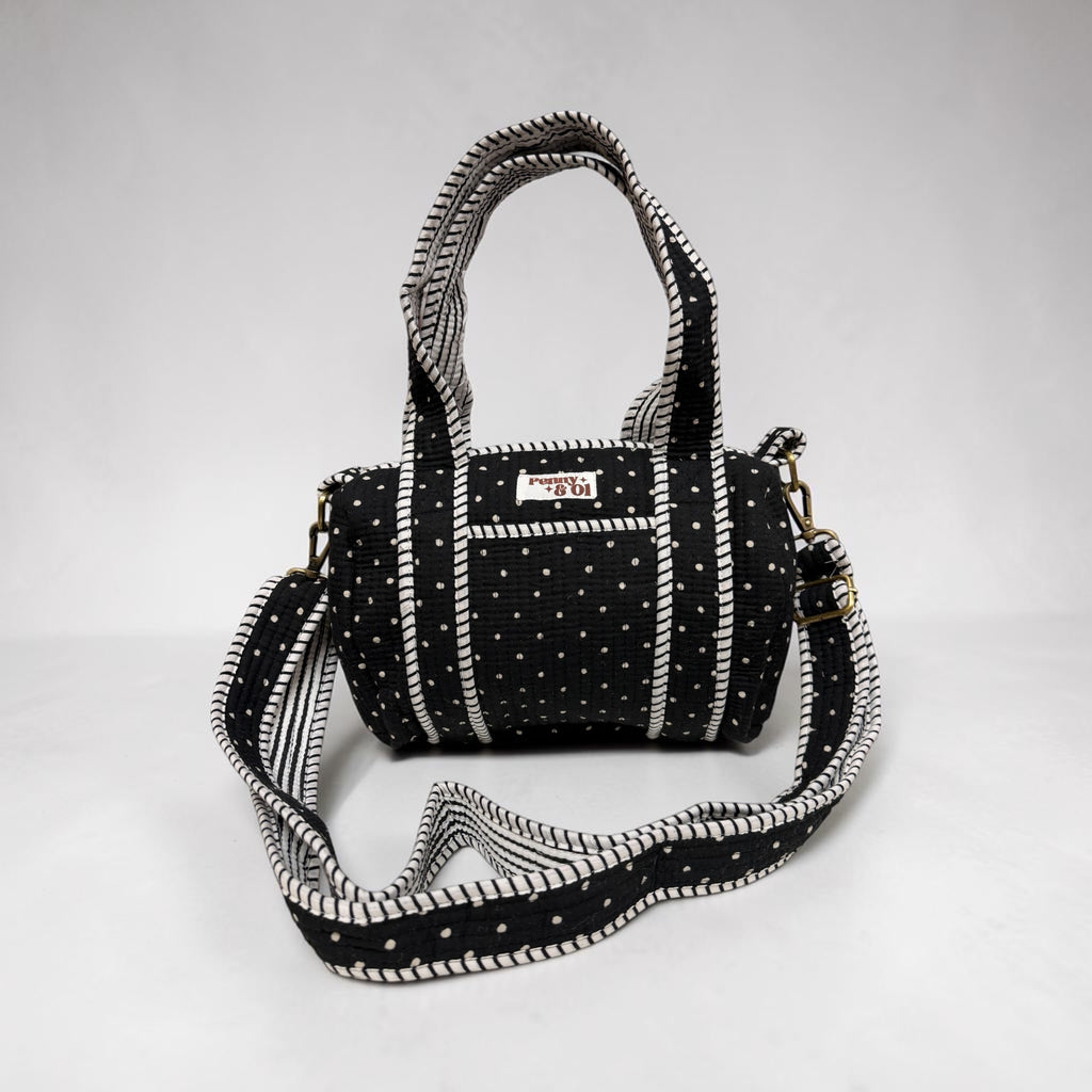 Black polka dot Mini Duffle Tote Bags - Penny & Ol