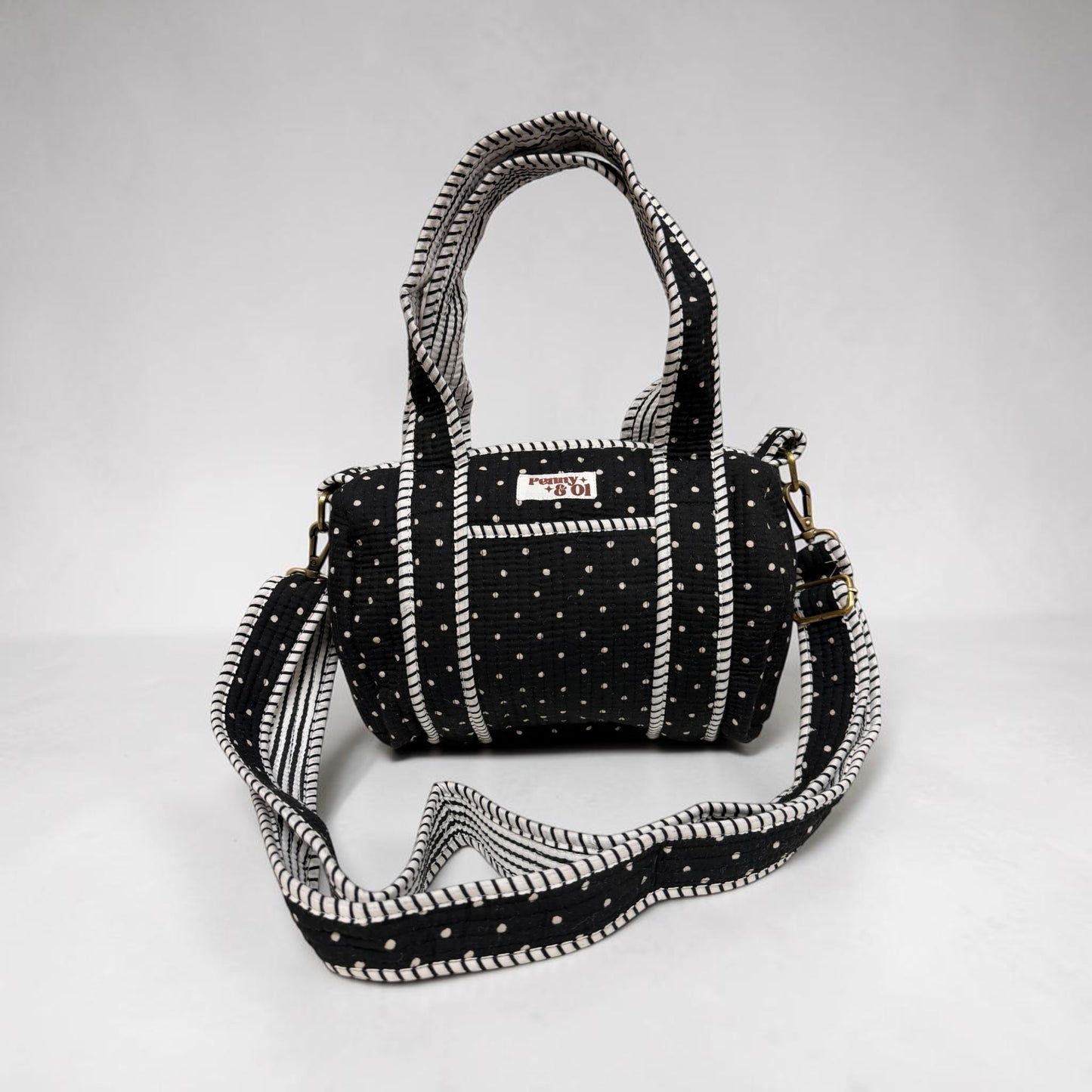 Black polka dot Mini Duffle Tote Bags - Penny & Ol