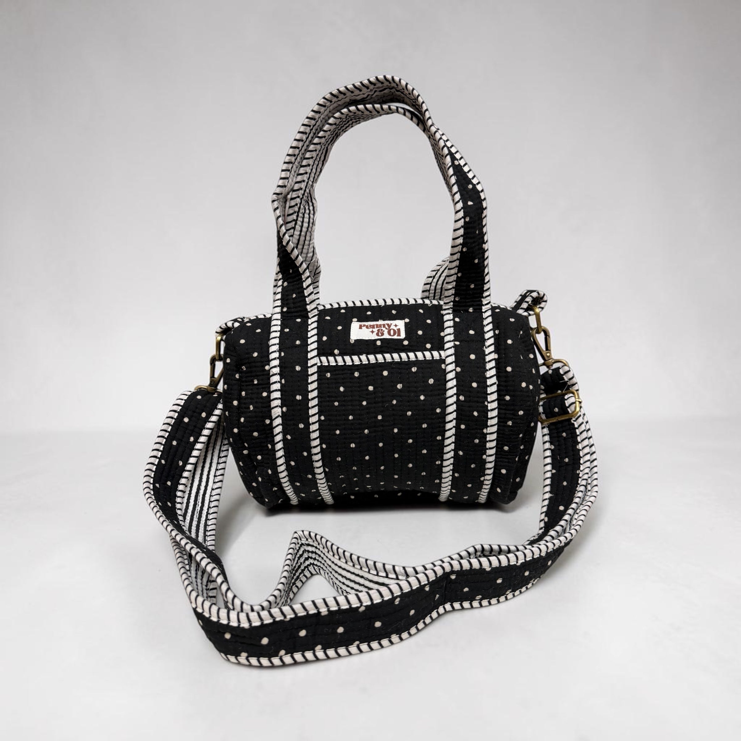 Black polka dot Mini Duffle Tote Bags - Penny & Ol