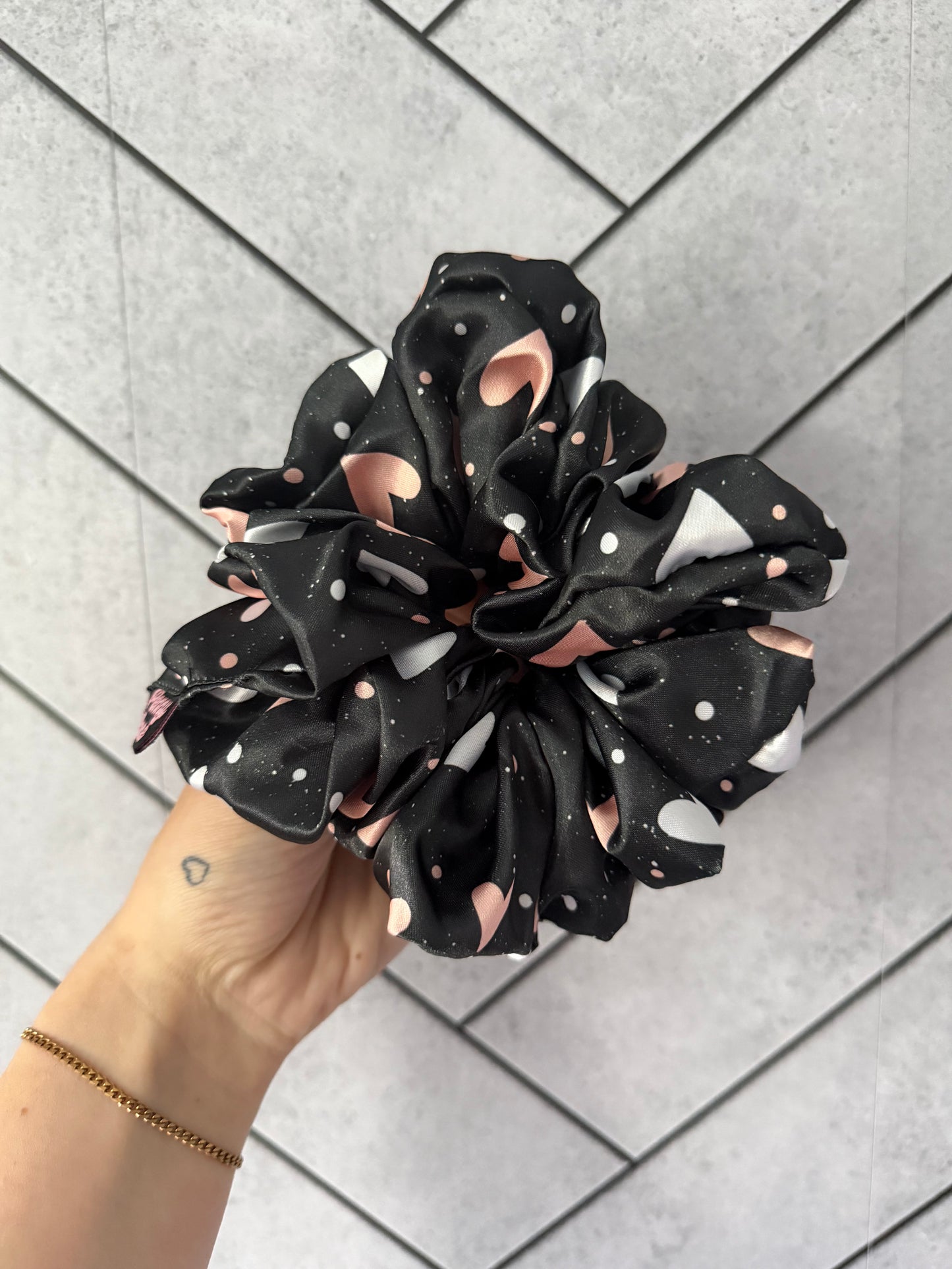 Midnight Hearts XL Satin Hair Scrunchie