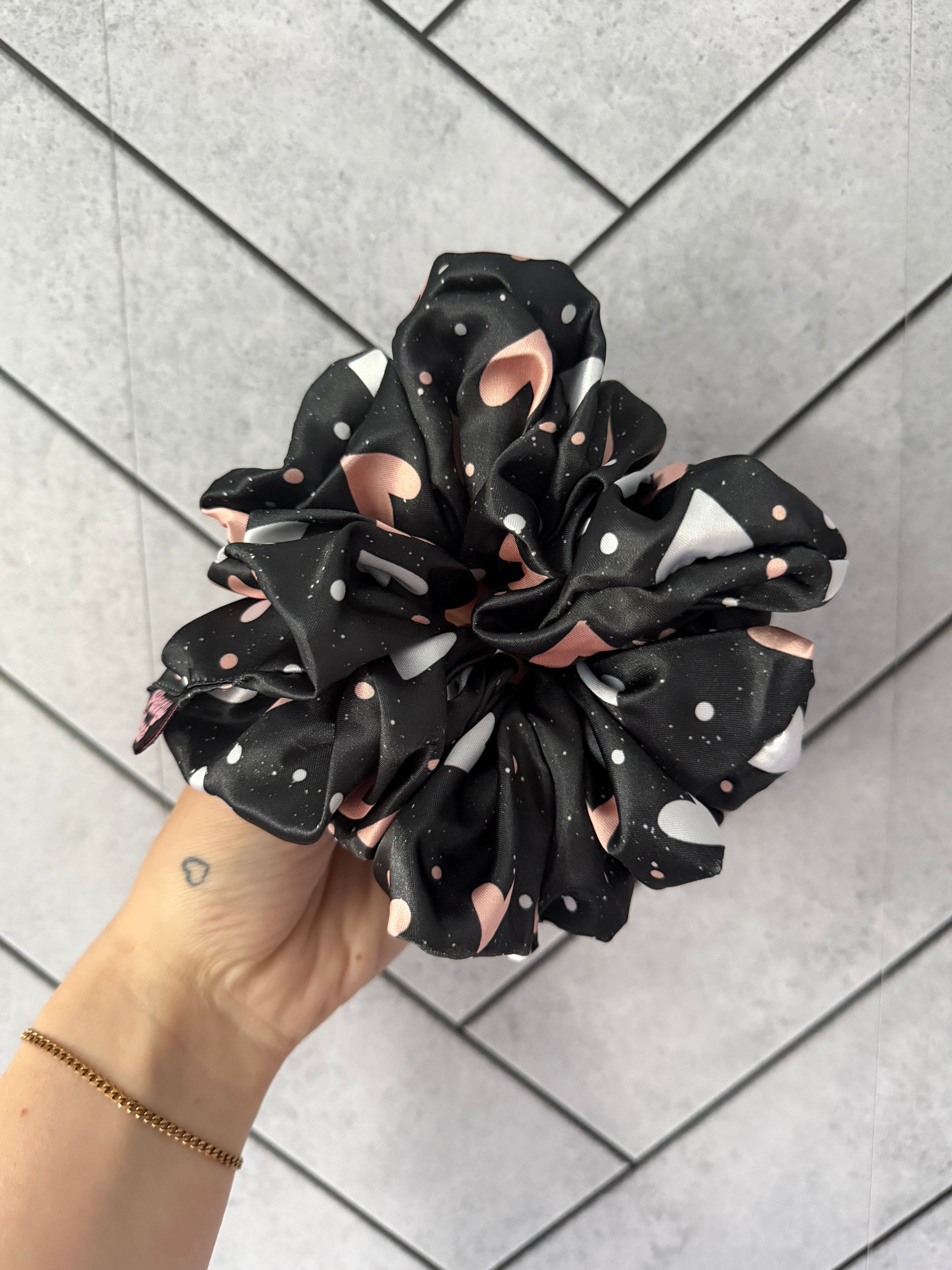 Midnight Hearts XL Satin Hair Scrunchie