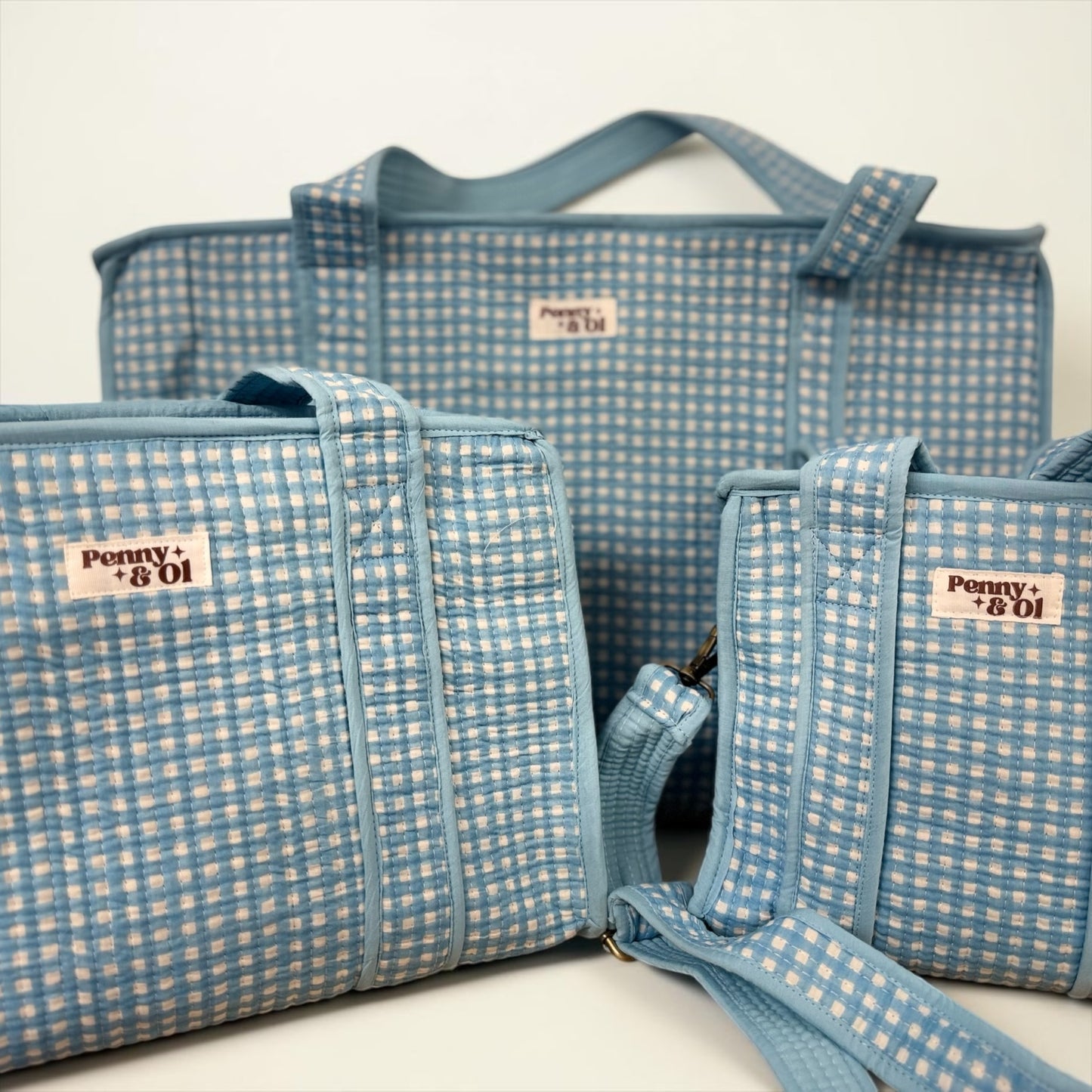 Baby Blue Gingham Collection. Cotton, handmade tote bags
