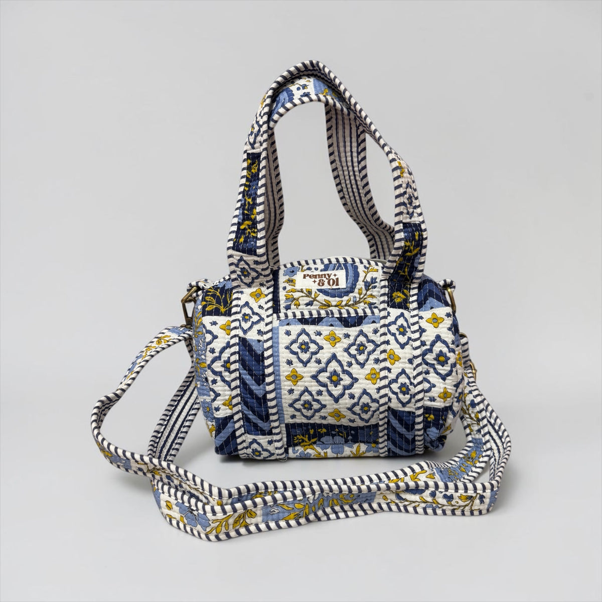 Blue & White Patchwork Mini Duffle Tote Bags - Penny & Ol
