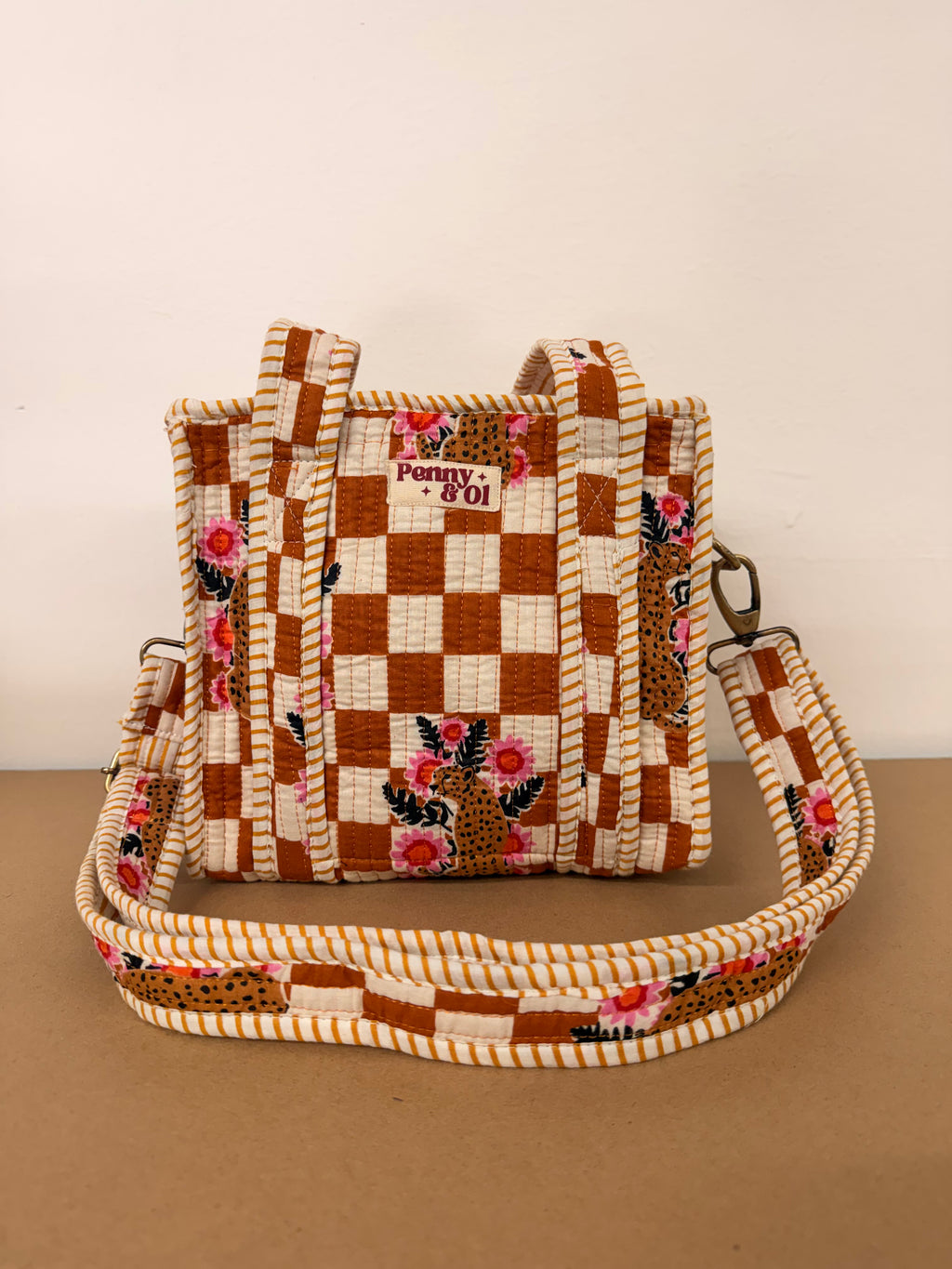 Brown Checkered Leopard  Mini Tote Bag - Penny & Ol.