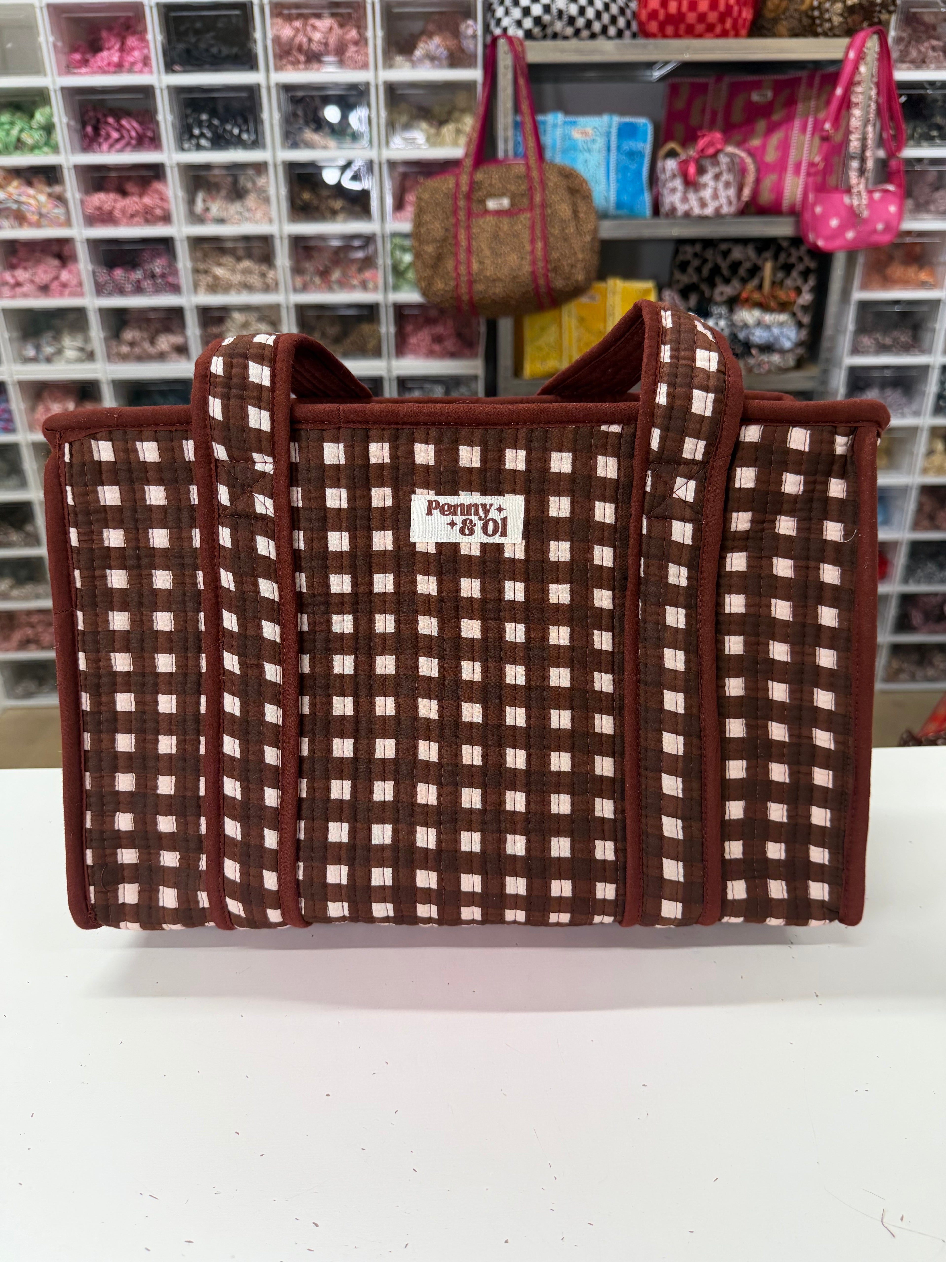 Chocolate Gingham MEDIUM Cotton tote bag