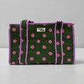 Green & Pink Polka Dot Medium Cotton, handmade tote bag