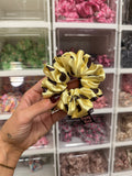 Yellow and Brown Polkadot MIDI Satin Hair Scrunchie
