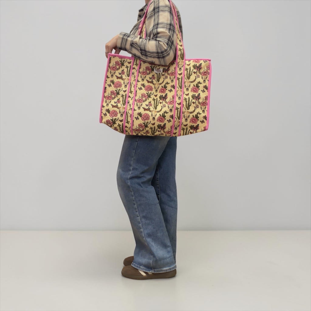 Brown Vintage Western Large Cotton Tote Bag, handmade tote bags