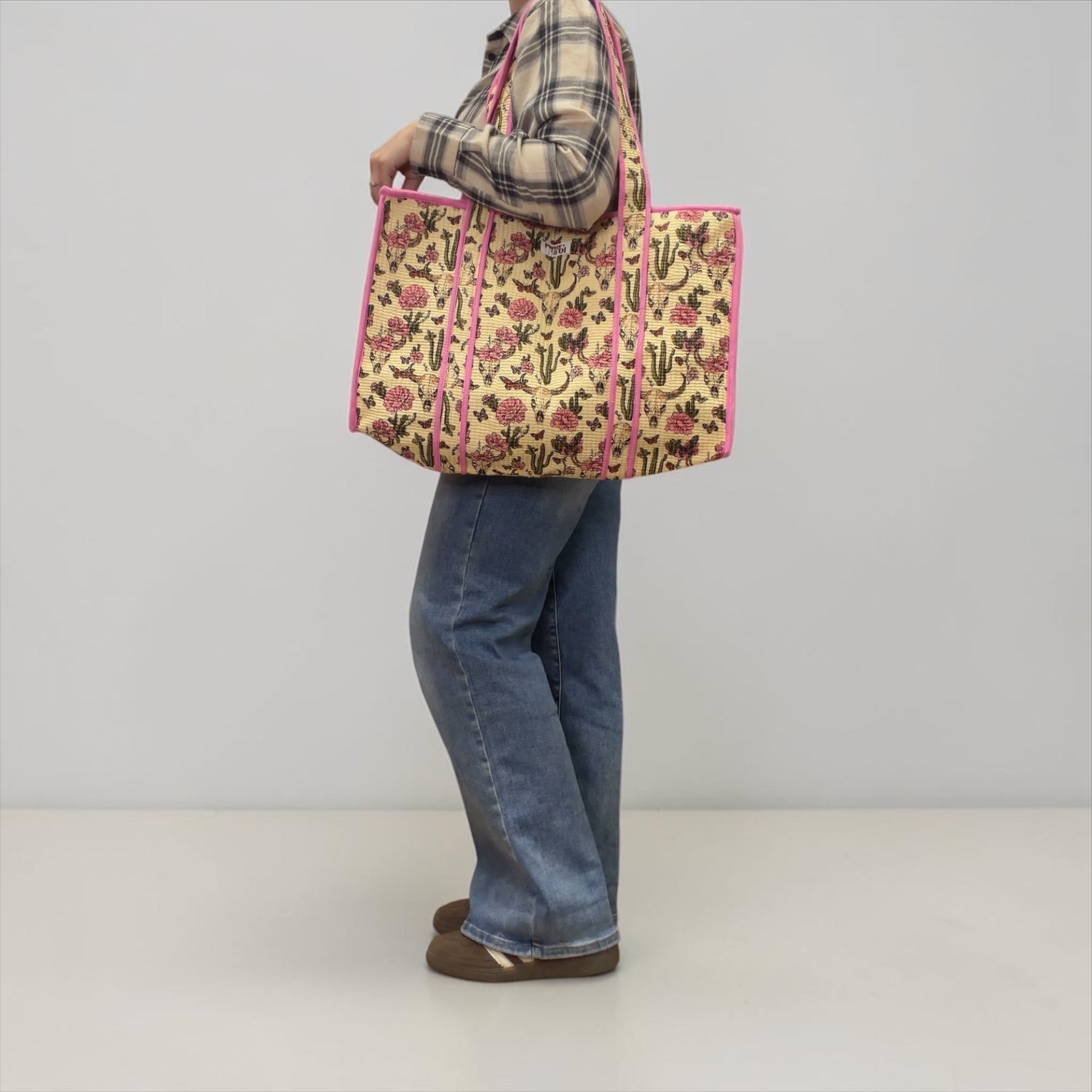 Brown Vintage Western Large Cotton Tote Bag, handmade tote bags