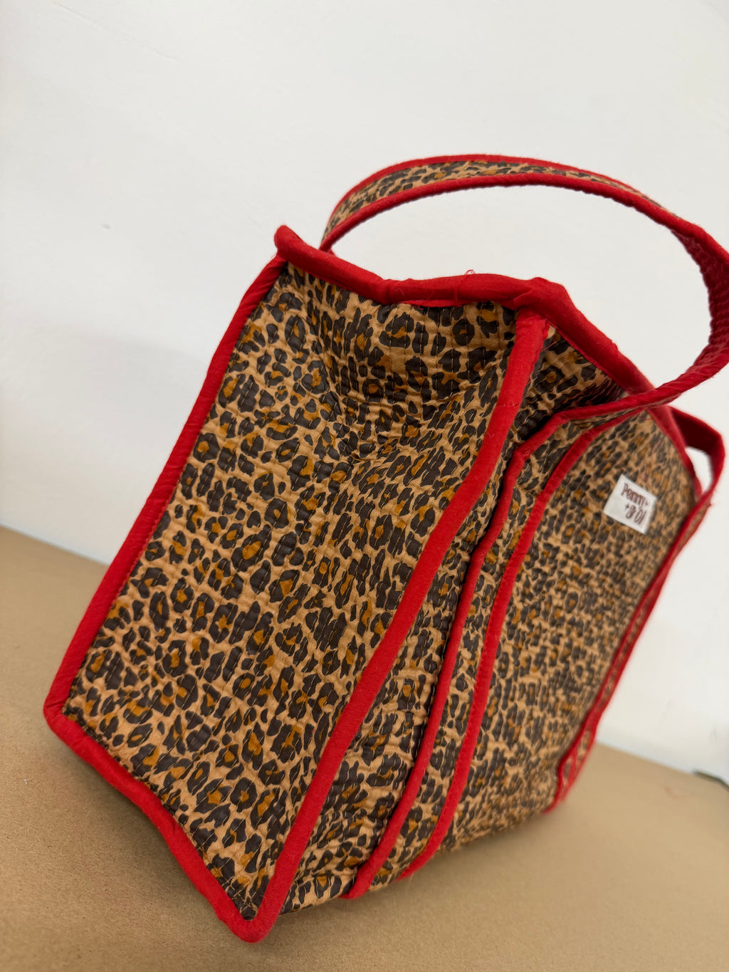 Red Leopard Print Medium Cotton, handmade tote bag