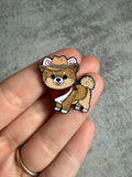 Cowboy dog Pom Pin Badge