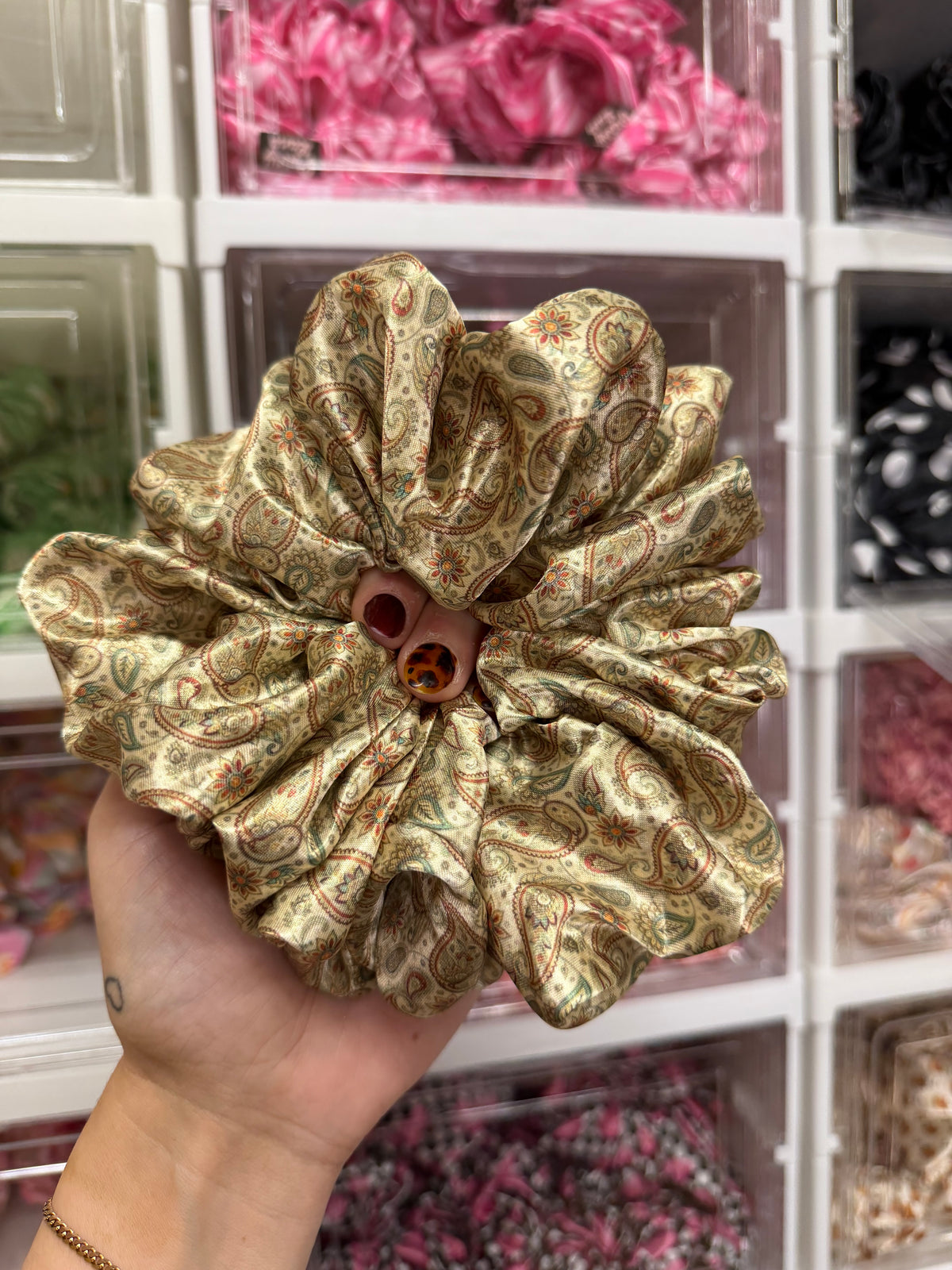 Beige Paisley XL Satin Hair Scrunchie