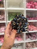Denim Black Cowprint Patchwork MIDI Satin Hair Scrunchie