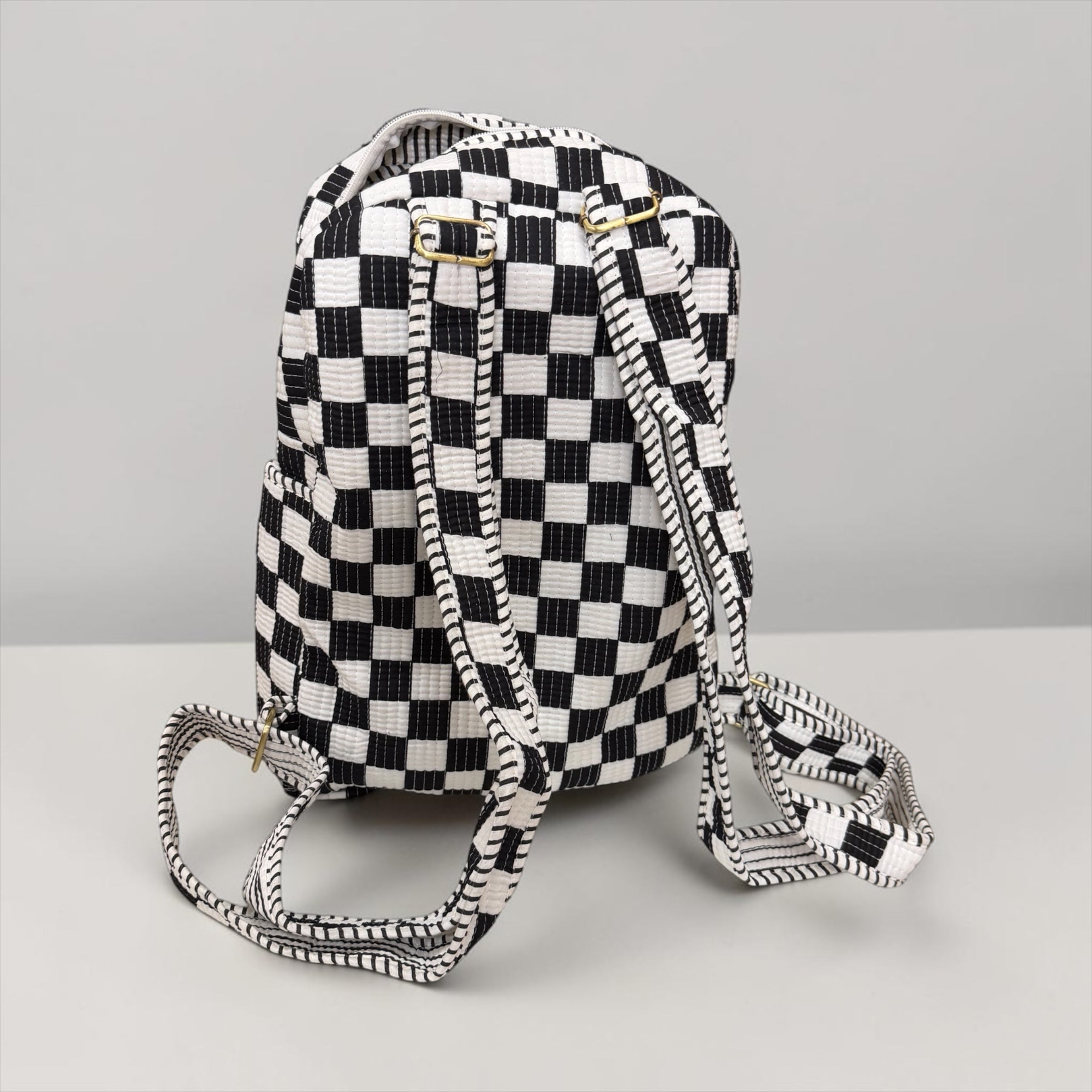 Black & White Checkerboard Backpack, handmade cotton tote bags.