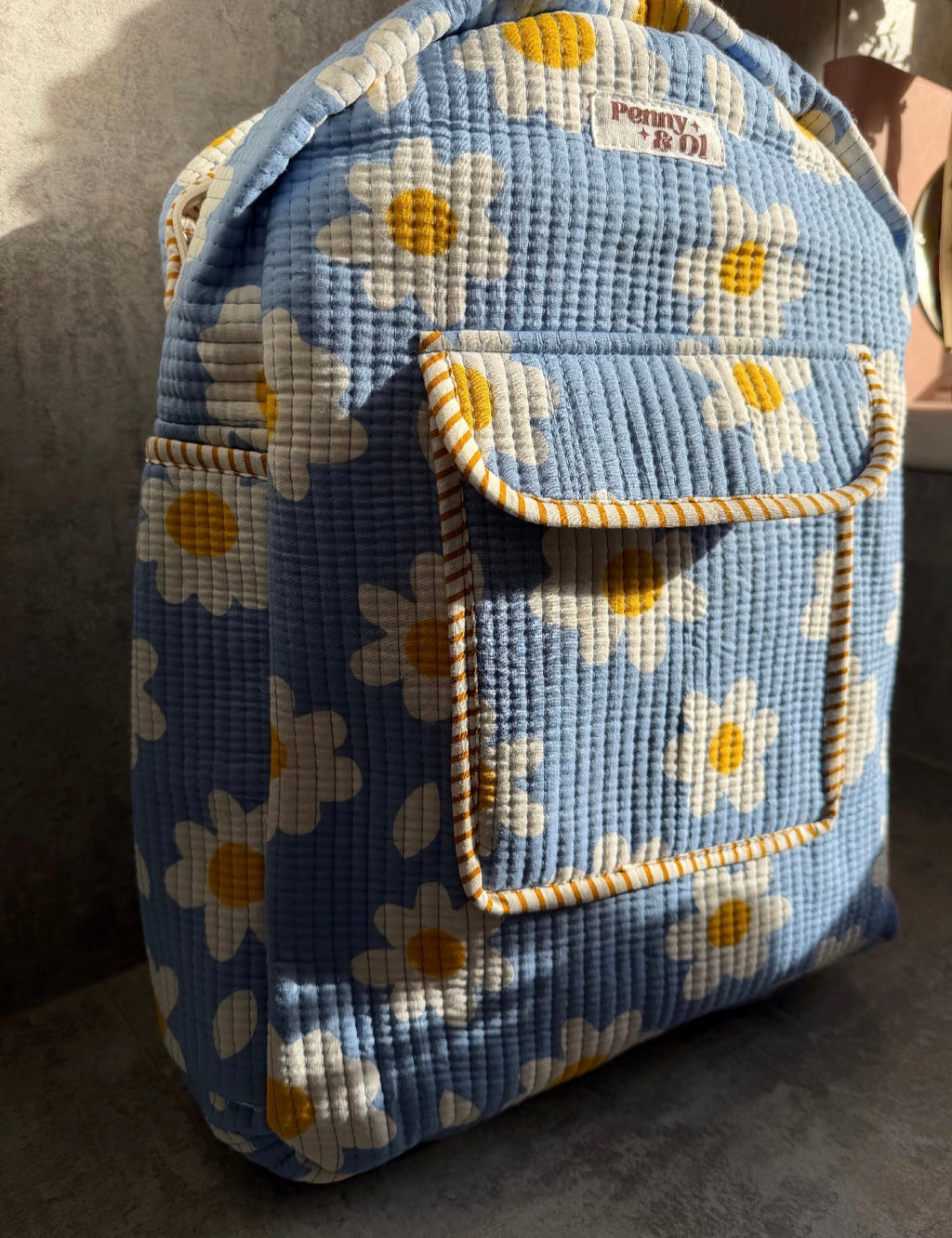 Daisy Backpack, handmade cotton tote bags.