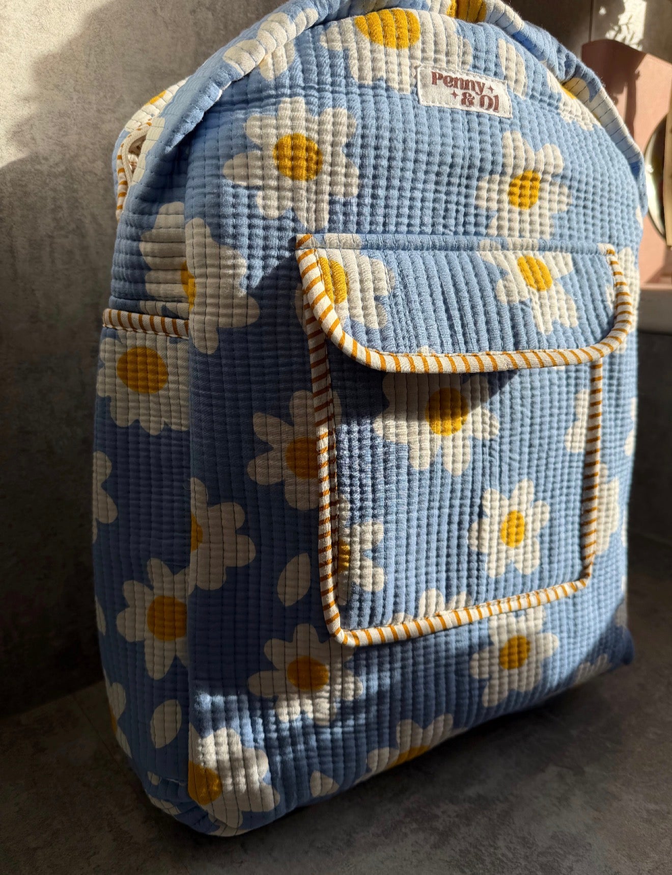 Daisy Backpack, handmade cotton tote bags.
