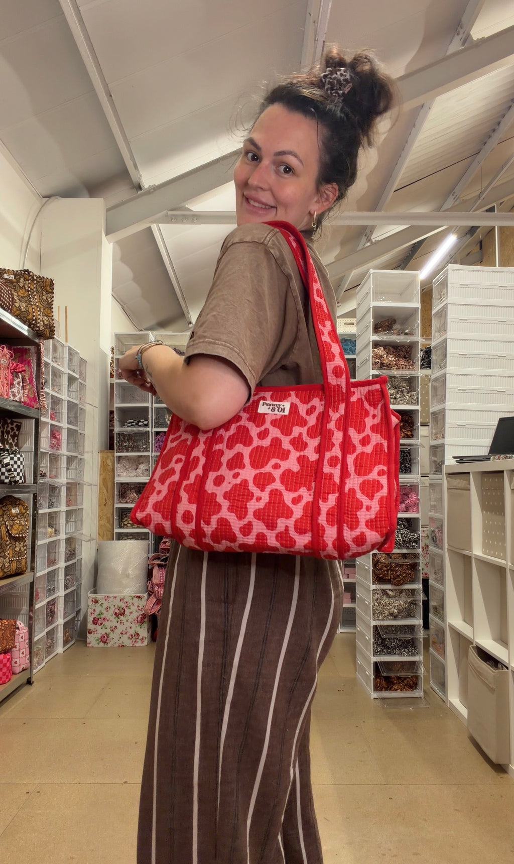 Pink & Red Cow Print MEDIUM Cotton tote bag
