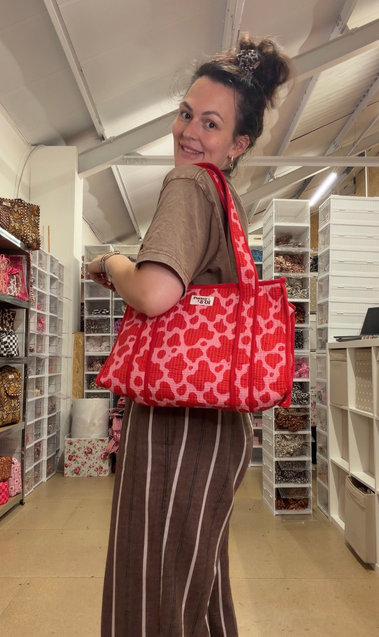 Pink & Red Cow Print MEDIUM Cotton tote bag