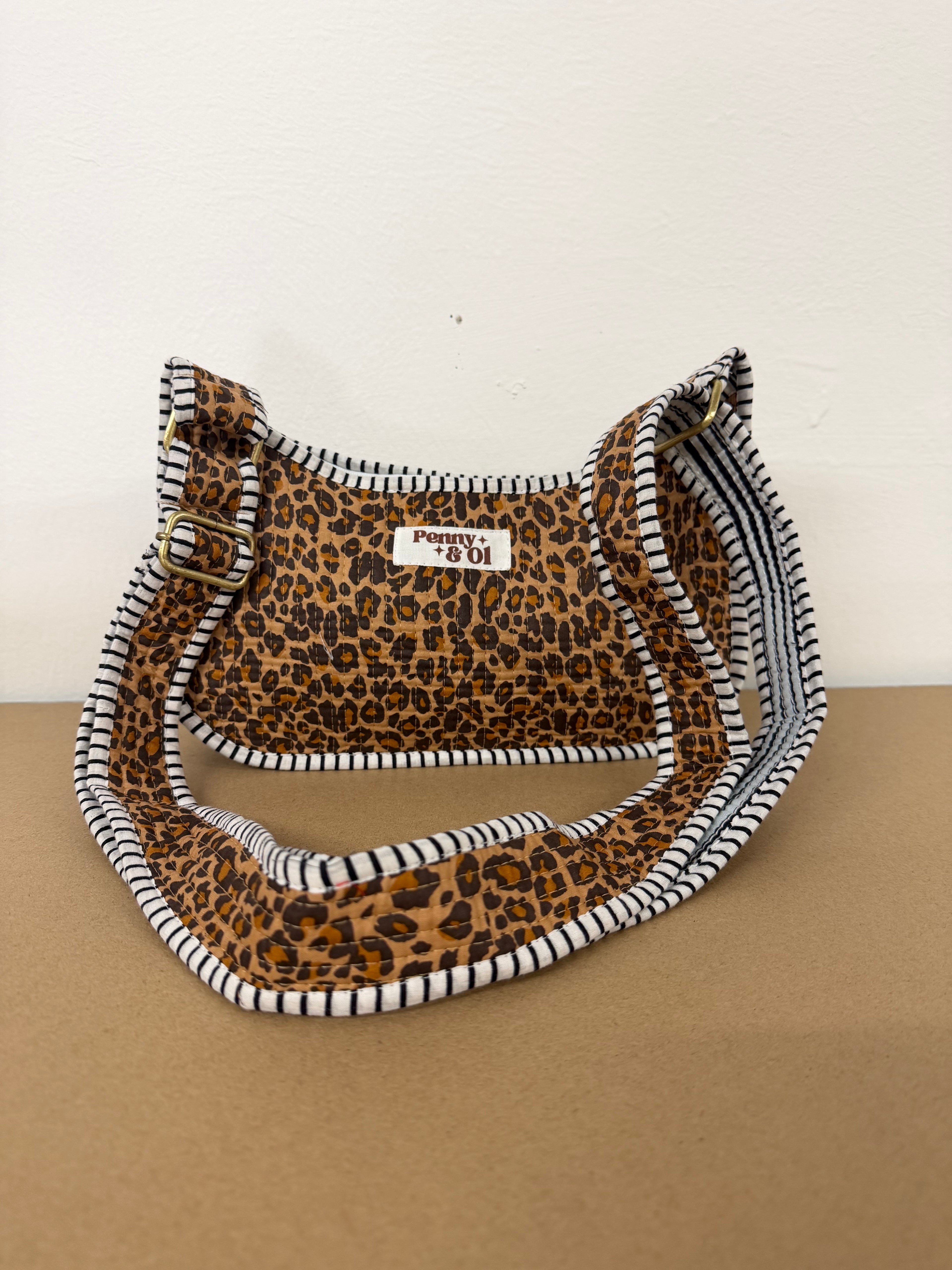 Dark Leopard Mini Shoulder Bag, Handmade Cotton Tote Bags