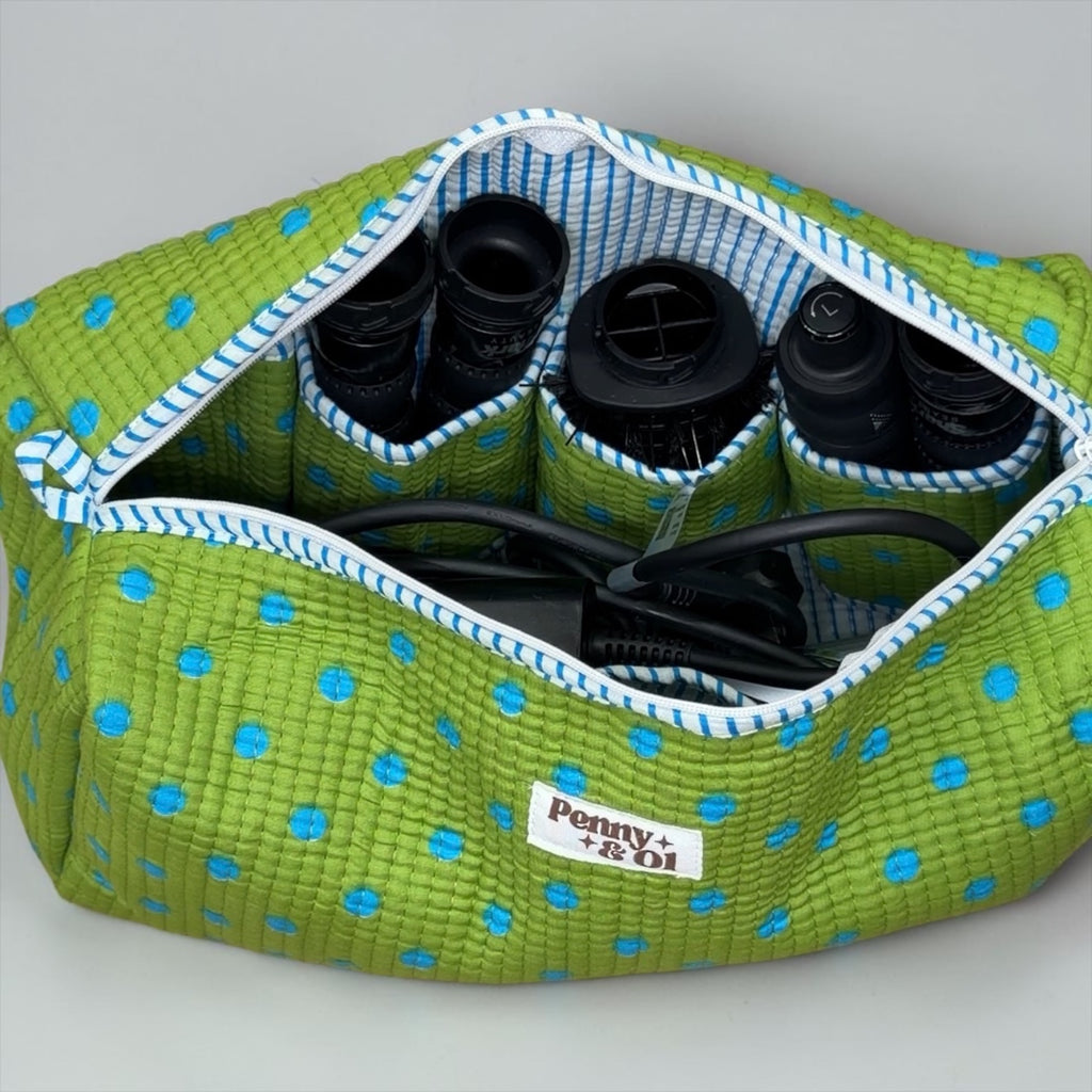 Hair tool bag, Cotton hair tool zip pouch with compartments